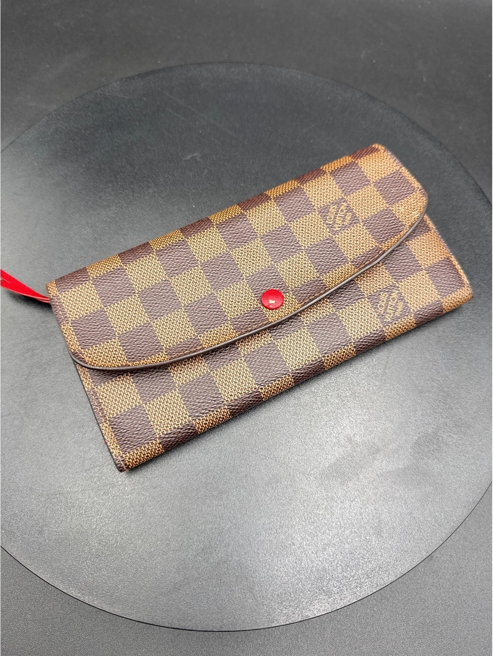 Louis Vuitton Damier Ebene Canvas Red Interior Long Wallet